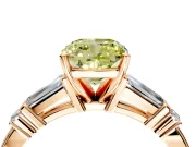 Bar-Set Engagement Ring Setting for Fancy Yellow Cushion Cut Center with Tapered Baguette Accents and Prong Head in Rose Gold