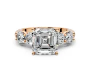 5 Stone Engagement Ring Setting for Asscher Cut Center with Graduated Accents and Prong Head in Rose Gold