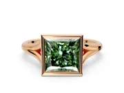 Solitaire Engagement Ring Setting for Fancy Green Princess Cut Center with V Split Shank and Bezel Head in Rose Gold