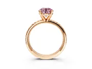 Solitaire Engagement Ring Setting for Fancy Pink Round Cut Center with Milgrain X Pattern Band and Prong Head in Rose Gold