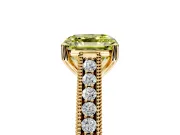 Solitaire Engagement Ring Setting for Fancy Yellow Asscher Cut Center with Engraved Pave Band and Prong Head in Yellow Gold