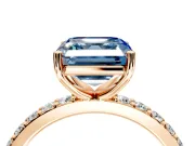 Solitaire Engagement Ring Setting for Fancy Blue Asscher Cut Center with Round Cut Pave Band and Prong Head in Rose Gold