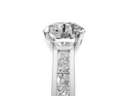Solitaire Engagement Ring Setting for Round Cut Center with Princess Cut Channel Band and Prong Head in Sterling Silver