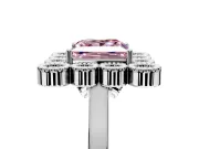 Cluster Halo Engagement Ring Setting for Fancy Pink Princess Cut Center with Milgrain Bezel Accents and Prong Head in White Gold