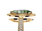 Milgrain Halo Engagement Ring Setting for Fancy Green Marquise Center with Three-Sided Pave Band and Prong Head in Yellow Gold