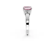3 Stone Engagement Ring Setting for Fancy Pink Asscher Cut Center with Matching Side Accents and Prong Head in Platinum