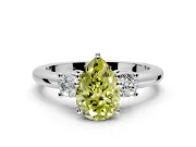 3 Stone Engagement Ring Setting for Fancy Yellow Pear-Shaped Center with Wide Plain Band and Prong Head in Platinum