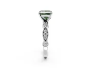 Solitaire Engagement Ring Setting for Fancy Green Princess Cut Center with Milgrain Bezel Accents and Prong Head in White Gold