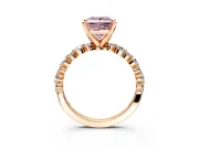Solitaire Engagement Ring Setting for Fancy Pink Princess Cut Center with Alternating Size Accents and Prong Head in Rose Gold