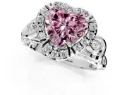 Halo Engagement Ring Setting for Fancy Pink Heart-Shaped Center with Open Scroll Shoulders and Prong Head in White Gold