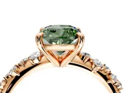 Solitaire Engagement Ring Setting for Fancy Green Cushion Cut Center with Trailing Leaf Accent Band and Prong Head in Rose Gold
