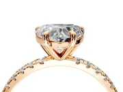Solitaire Engagement Ring Setting for Heart-Shaped Center with Fine Pave Narrow Band and Prong Head in Rose Gold