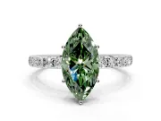 Solitaire Engagement Ring Setting for Fancy Green Marquise Center with Large Accent Band and Prong Head in Sterling Silver