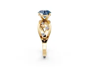 Solitaire Engagement Ring Setting for Fancy Blue Round Cut Center with Criss-Cross Accent Band and Prong Head in Yellow Gold