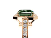 Bezel-Framed Halo Engagement Ring Setting for Fancy Green Asscher Cut Center with Pave Band and Prong Head in Rose Gold