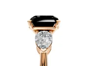 3 Stone Engagement Ring Setting for Fancy Black Asscher Cut Center with Large Pear-Shaped Accents and Prong Head in Rose Gold