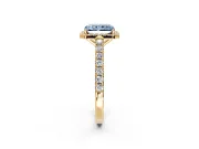 Halo Engagement Ring Setting for Fancy Blue Radiant Cut Center with Full Pave Band and Prong Head in Yellow Gold