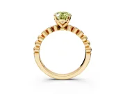 Solitaire Engagement Ring Setting for Fancy Yellow Oval Center with Bezel-Dot Beaded Band and Prong Head in Yellow Gold