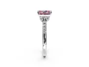 Paired Accent Engagement Ring Setting for Fancy Pink Radiant Cut Center with Pave Band and Prong Head in White Gold