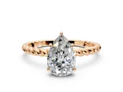 Solitaire Engagement Ring Setting for Pear-Shaped Center with Plain Twisted Rope Band and Prong Head in Rose Gold