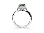 3 Stone Engagement Ring Setting for Fancy Green Heart-Shaped Center with Wide Plain Band and Prong Head in Sterling Silver