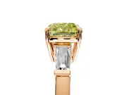 3 Stone Engagement Ring Setting for Fancy Yellow Cushion Cut Center with Baguette Accents and Prong Head in Rose Gold