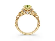 Solitaire Engagement Ring Setting for Fancy Yellow Round Cut Center with Filigree Band and Prong Head in Yellow Gold