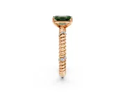 Rope Engagement Ring Setting for Fancy Green Emerald Cut Center with Accent Shoulders and Prong Head in Rose Gold