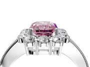 Halo Engagement Ring Setting for Fancy Pink Radiant Cut Center with Milgrain Channel Band and Prong Head in Sterling Silver