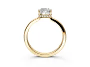 Hidden Halo Engagement Ring Setting for Cushion Cut Center with Wide Flat Plain Band and Prong Head in Yellow Gold