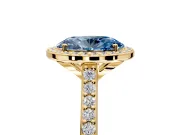Halo Engagement Ring Setting for Fancy Blue Oval Center with Pave Accents, Heart Basket and Prong Head in Yellow Gold