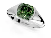 Tension Engagement Ring Setting for Fancy Green Cushion Cut Center with Wide Tapered Band and Tension Head in White Gold