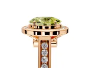 Halo Engagement Ring Setting for Fancy Yellow Oval Center with Outer Bezel Rim, Pave Band and Prong Head in Rose Gold