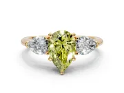 3 Stone Engagement Ring Setting for Fancy Yellow Pear-Shaped Center with Large Pear-Shaped Accents and Prong Head in Yellow Gold