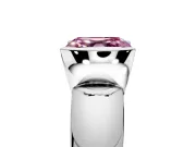 Tension Engagement Ring Setting for Fancy Pink Asscher Cut Center with Wide Flat Band and Tension Head in Platinum