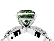 Solitaire Engagement Ring Setting for Fancy Green Princess Cut Center with Criss-Cross Accent Band and Prong Head in Sterling Silver