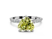 Solitaire Engagement Ring Setting for Fancy Yellow Heart-Shaped Center with Pave Accents and Prong Head in Platinum