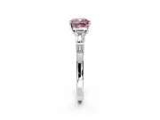 Bar-Set Engagement Ring Setting for Fancy Pink Cushion Cut Center with Tapered Baguette Accents and Prong Head in Sterling Silver