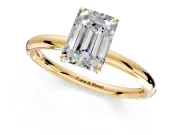 Low-Set Solitaire Engagement Ring Setting for Emerald Cut Center with Thin Plain Band and Prong Head in Yellow Gold