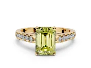 Solitaire Engagement Ring Setting for Fancy Yellow Emerald Cut Center with Partway Pave Band and Prong Head in Yellow Gold