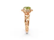 Halo Engagement Ring Setting for Fancy Yellow Round Cut Center with Open Scroll Shoulders and Prong Head in Rose Gold