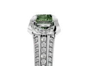 Solitaire Engagement Ring Setting for Fancy Green Cushion Cut Center with Accented Split Shank and Prong Head in White Gold