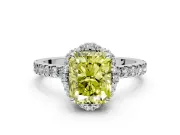 Halo Engagement Ring Setting for Fancy Yellow Radiant Cut Center with Openwork Halo, Pave Band and Prong Head in Sterling Silver