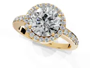 Halo Engagement Ring Setting for Round Cut Center with Heart-Shaped Openwork, Pave Band and Prong Head in Yellow Gold