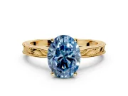 Solitaire Engagement Ring Setting for Fancy Blue Oval Center with Engraved Milgrain Band and Prong Head in Yellow Gold