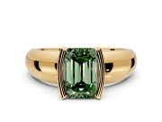 Tension Engagement Ring Setting for Fancy Green Emerald Cut Center with Wide Flat Band and Tension Head in Yellow Gold