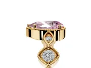 Vintage Station Engagement Ring Setting for Fancy Pink Pear-Shaped Center with Accents and Prong Head in Yellow Gold