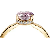 Hidden Halo Engagement Ring Setting for Fancy Pink Oval Center with Wide Flat Plain Band and Prong Head in Yellow Gold