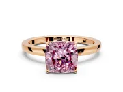Solitaire Engagement Ring Setting for Fancy Pink Cushion Cut Center with Thin Rounded Plain Band and Prong Head in Rose Gold