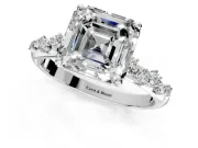 Cluster Engagement Ring Setting for Asscher Cut Center with Round Cut Accent Band and Prong Head in Platinum